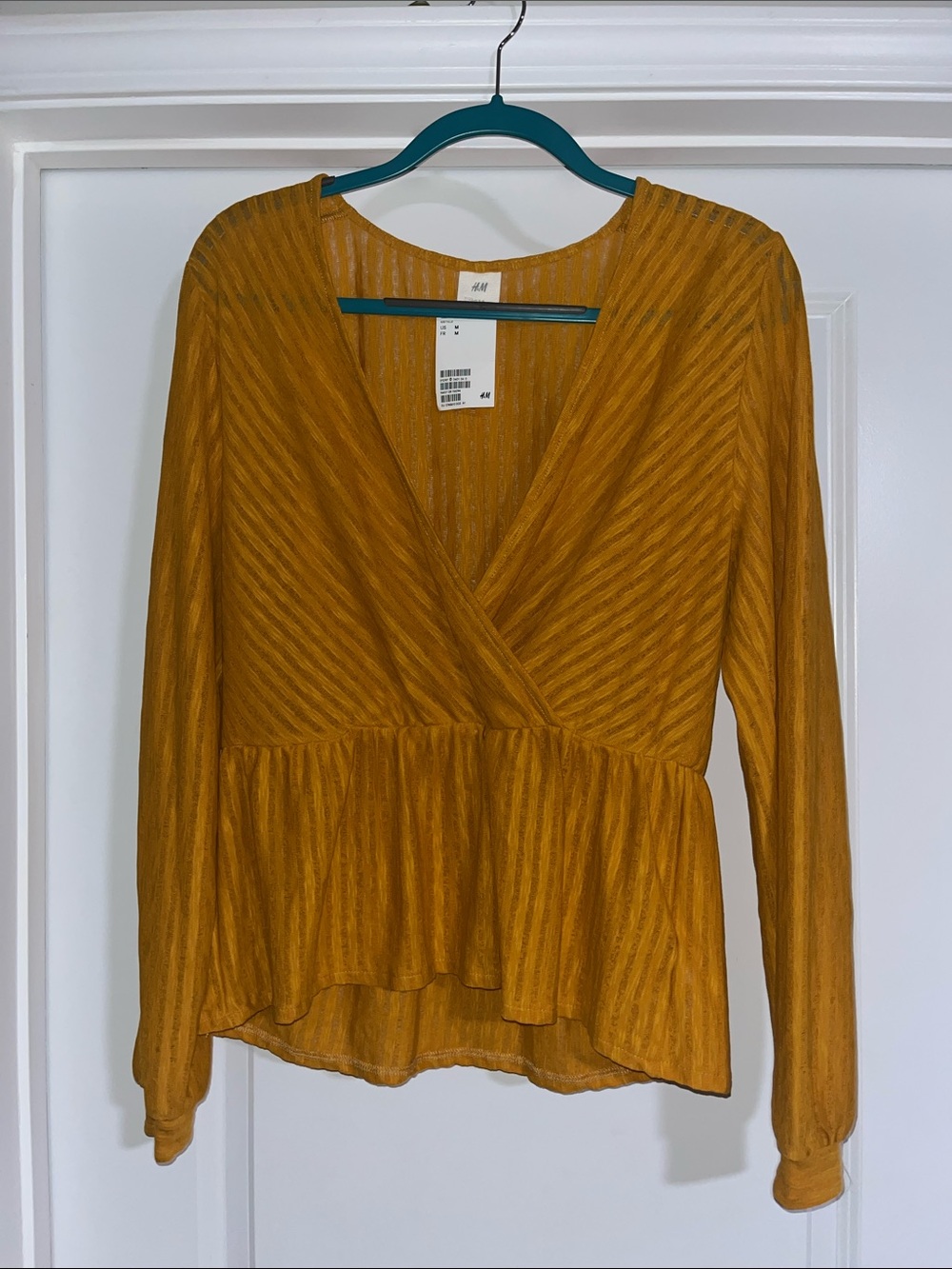 H&M Mustard Wrap Peplum Long-Sleeve Top (size medium) NWT